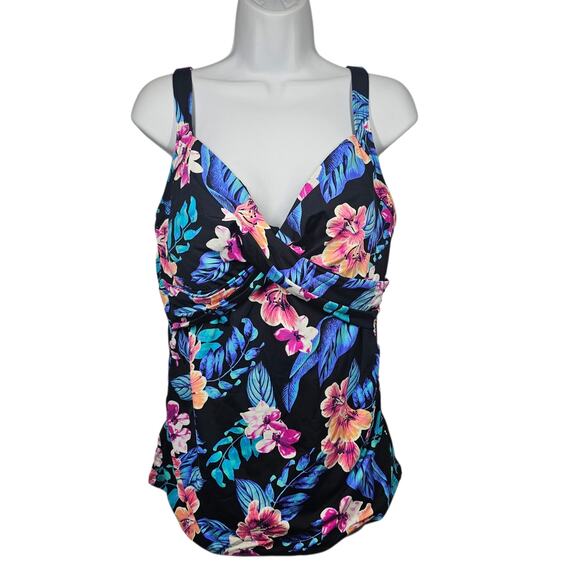Lands' End Floral Wrap Underwire Tankini Top Size 14L - Picture 1 of 8